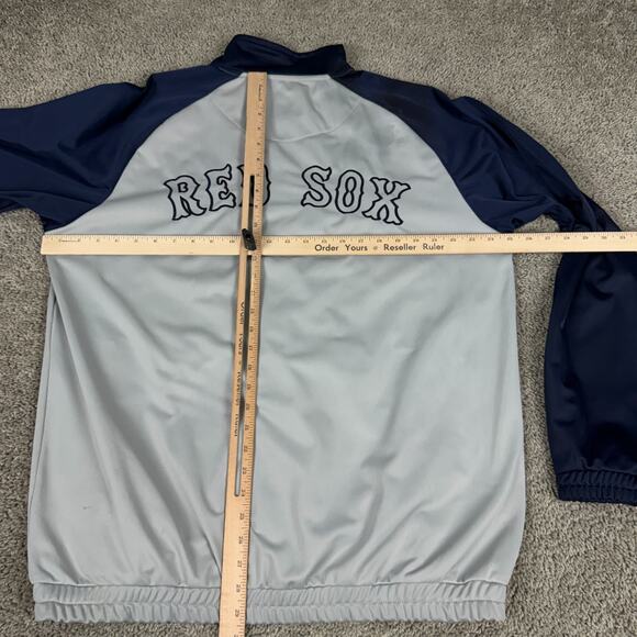 Boston Red Sox Jacket Mens L Gray Navy Baseball Zip Windbreaker Track Coat READ - Picture 12 of 15